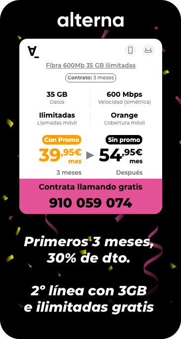 Promoción Alterna Fibra 600Mb 35GB Ilimitadas